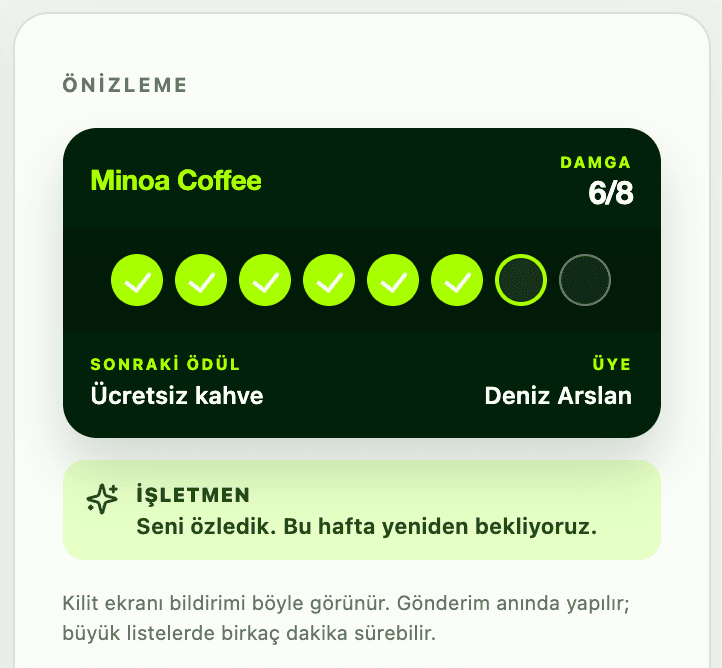 Panelde kilit ekranı bildirimi önizlemesi